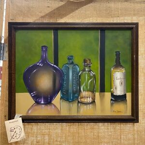 Elegant Glass Bottle Art Print with Dark Frame